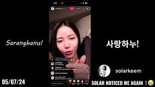 Solar Noticed Me Again!! ~ Instagram Live 05/07/24! "Yongsun Saranghanu!!!! 🫰 ️”