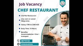 Chef restaurant Hiring in Sharjah Al Sahil Al Arab