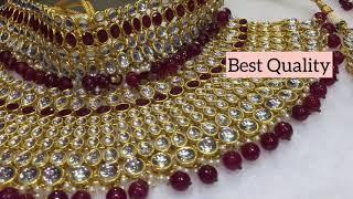 Triple Neck Piece Kundan Wedding Jewellery Set With Price | Marun Color Kundan Wedding Choker