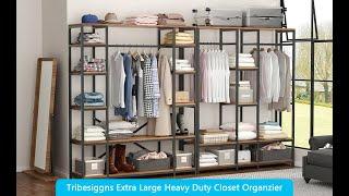 Tribesigns Freestanding Closet Organizer Clothes Rack with Coat Rack, Closet Garments Shelf F1468