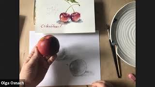 Painting SUMMER CHERRIES with "Color of Water" creation studio. Record of Life stream in Russian.