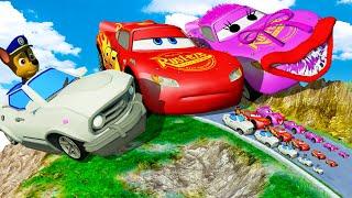 Big & Small: Lightning Mcqueen vs Pink McQueen Eater Monster vs Chase in Paw Patrol! | BeamNG.Drive