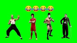 wrong head superhero | Bruce Lee | the Rock | ronaldo | Charlie Chaplin green screen