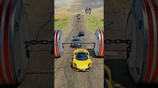 Cars vs 2 Giant Chained Bollards Crash - BeamNG.drive