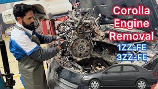 1ZZ-FE Engine Removal || Engine Want overhaul Of Toyota Corolla