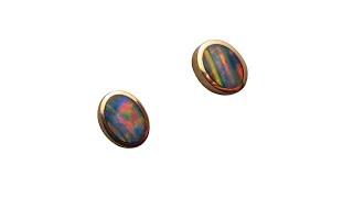Oval Opal Stud Earrings 18k Gold - Great Color Play - 8324 | FlashOpal