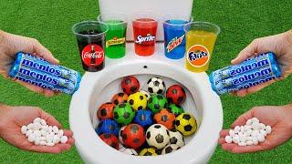 Football VS Popular Sodas !! Fanta, Coca Cola, Sprite, Mtn Dew, Schweppes and Mentos in the toilet