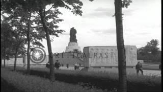 Statues and monuments at a Soviet war memorial  in Berlin, Germany. HD Stock Footage