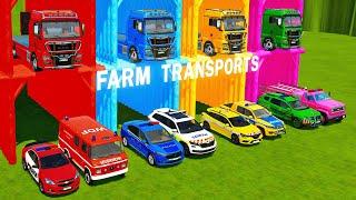 TRANSPORTING ALL POLICE CARS & AMBULANCE EMERGENCY VEHICLES WITH MAN TRUCKS ! Farming Simulator 22