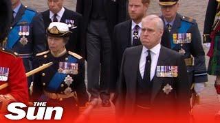 Moment Prince Andrew fights back tears during Queen's funeral