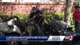 2 cars catch fire after crash near Lake Nona; 3 high school seniors injured