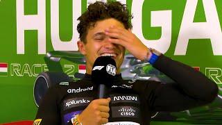 Lando Norris Reaction to Breaking Max Verstappen's Trophy