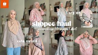 shopee outfit haul | cute & comfy ( baggy blouse , cardingan , loose jeans , palazo , skirt )