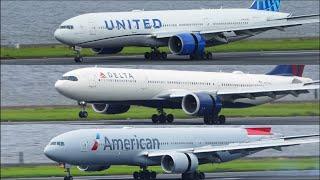United Delta American Landing at Tokyo Haneda 34R | HND/RJTT | Boeing 777-200 | Airbus A330-900 |