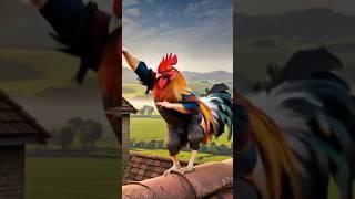 Morning Glory: Rooster Dancing on the Village Rooftop