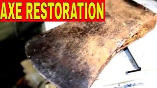 Old Axe restoration, step by step vintage axe head sharpening and fitting new hickory handle