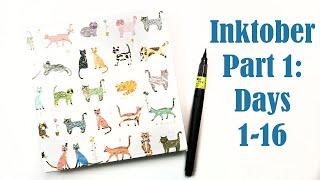 Inktober Days 1-16! | Filling Up Half of my Accordion Sketchbook | 16 Inky Artworks with Commentary.