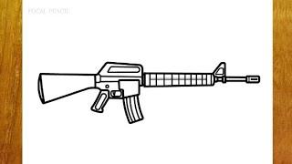 HOW TO DRAW MILITARY M16 GUN / EASY GUN DRAWING / US ARMY MACHINE GUN