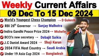 8th December to 15th December 2024 | December 2024 Weekly MCQ | Important Current Affairs 2024