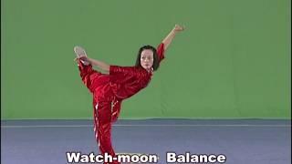 Wushu balance techniques - knee raised balance and watch moon Pingheng