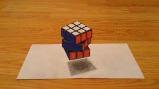 3D Hovering Rubik's Cube,Amazing anamorphic illusion.