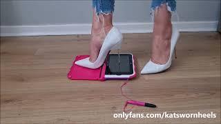 White Stiletto Kurt Geiger Heels Crushing your tablet (sample)