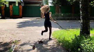 Funny Olga losing Wooden Mules, Losing high heels mules, losing shoe, one shoe walk (# 1436)