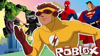 KID FLASH VS SUPERMAN - ROBLOX SUPER HERO TYCOON! (Kid flash fights superheros)