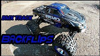 Traxxas Revo 3.3 bashes and backflips the bmx track