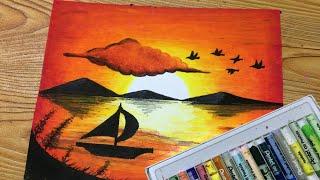 SUNSET SCENERY | Drawn Using Oil Pastels