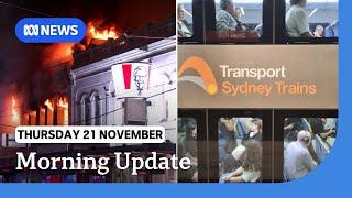 Chapel St fire causes traffic delays + Commuters brace for Sydney train strike | ABC NEWS