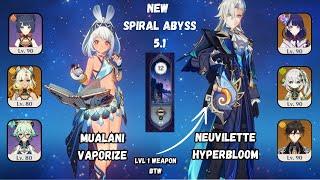 C0 Mualani Vaporize & C0 Neuvilette Hyperbloom WITH LEVEL 1 WEAPON| Spiral Abyss 5.1| Genshin Impact