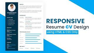 How to Create Responsive Resume Website using HTML and CSS | Resume CV design in HTML CSS