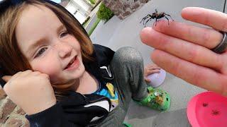 BUG CATCHiNG with NiKO  Finding Spiders and Worms Outside! Making a new home for our bugs with Dad