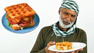 Tribal People Try Waffle Sandwich