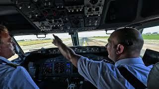 Pilot Cockpit View during Take Off and landing at Paris airport - turbulence - Boeing 737