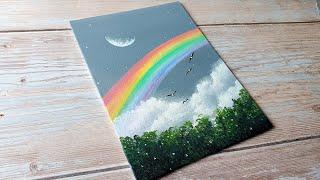 rainbow landscape painting / easy acrylic painting ideas for beginners ️