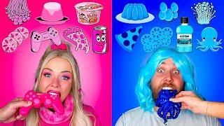 ASMR COLOR FOOD MUKBANG, Pink VS Blue Food Challenge! Eating Only One Color Food