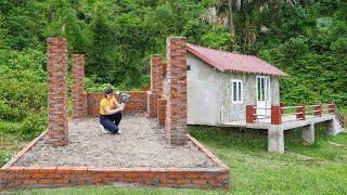 Start Building The Kitchen: Build Large Brick Pillars - Alone Build Dream House