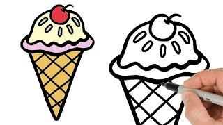 How to Draw Ice Cream Cone | Easy Step by Step | Food Drawing Tutorial