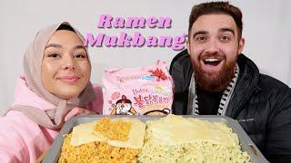 CREAMY CHEESY CARBONARA FIRE NOODLES/RAMEN MUKBANG