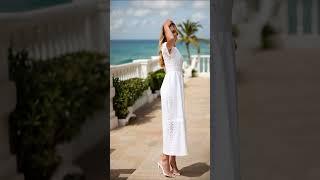 V-Neck Embroidered Eyelet Puff Sleeve Maxi Dress