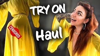 [4K USA] PRETTY YELLOW SLEEPWEAR! SLEEPING DRESS-ROBE OUTFIT! VERY TRANSPARENT HOT & DELICATE REWIEW