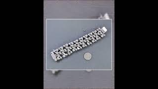 Vintage Brilliant Diamonte' WIDE Rhinestone Fancy Bracelet - Rhodium Plated - Signed Kramer