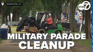 Street closures continue as crews begin tearing down military parade structures
