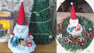 DIY Santa Claus over the glass jar and in the wreath Christmas decoration  งานฝีมือง่ายๆ ทำใช้เอง