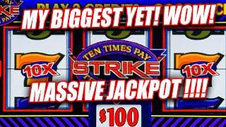 EPIC JACKPOT ON TEN TIMES PAY STRIKE SLOT MACHINE   HIGH LIMIT MAX BET SLOT MACHINE