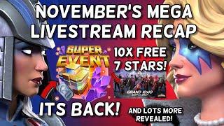 Free 7 Stars! Super Daily Event is Back! | CyberWeek Deals + More!| November Livestream Recap | MCOC