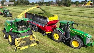 Gras häckseln Futter für Kühe auf Bauernhof Grasernte mit Feldhäcksler & Tractor Animal Farm Harvest