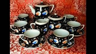 Любимый чайный сервиз Васильки Вербилки СССР Советская посуда Фарфор Tea set Cornflowers Wildflowers